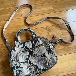 Snake print mini bag with hand embroidered cranes